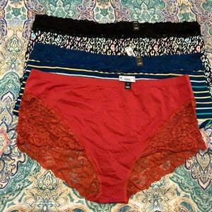 Lace Trim Panties Set - Red, Blue, Black